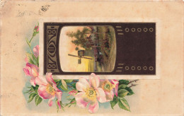 FANTAISIE - Un Télévision Montrant Un Paysage - Fleurs De Pêcher - Carte Postale Ancienne - Autres & Non Classés