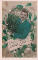 FÊTES ET VOEUX - Homme - Heureuse Année - Homme Avec Une Moustache - Colorisé - Carte Postale Ancienne - Nouvel An