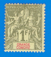 TIMBRE - COLONIES FRANCAISES - GRANDE COMORE - 1 F. N° 13 NEUF AVEC GOMME TRACE DE CHARNIERE - Nuevos