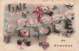FANTAISIES - Une Pensée De Frévent Décorée De Nœud Et De Fleurs - Colorisé - Carte Postale Ancienne - Otros & Sin Clasificación