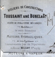 1873 INDUSTRIE ATELIERS DE CONSTRUCTION  Moteurs Vapeur Toussaint Ainé Bunel Verneuil (Eure) > Julien March. De Fer Caen - 1800 – 1899