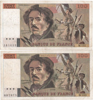 FRANCE- 100 Frs DELACROIX - 2 Billets De 1989 ( W.131 Et W.133  )    Cat Fayette N° 69  Bon état - 100 F 1978-1995 ''Delacroix''