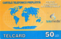 ROMANIA - PREPAID - TELEMEDIA - CARTELA TELEFONICA PREPLATITA - 50 LEI - WORLD MAP - Romania