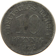 DEUTSCHES REICH 10 PFENNIG 1922 E  #c084 0755 - 10 Renten- & 10 Reichspfennig