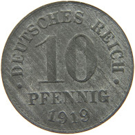 DEUTSCHES REICH 10 PFENNIG 1919  #c084 0841 - 10 Renten- & 10 Reichspfennig