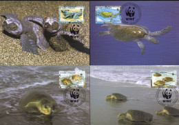 WWF MC Maxi Cards Complete Set Of 4 St Tome & Pricipe 2001 Turtles Turtle Schildkroete Tortue - Cartes-maximum