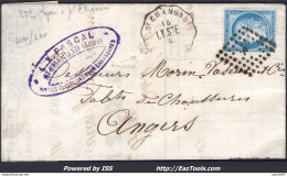 FRANCE N°60C SUR LETTRE AVEC CONVOYEUR DE STATION ST CHAMOND LIGNE 272 LY.StE. - 1871-1875 Ceres