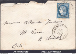 FRANCE N°60C SUR LETTRE AVEC CONVOYEUR DE STATION BEAUMONT LIGNE 191 CR.P.P. - 1871-1875 Ceres