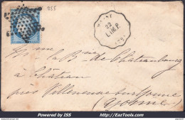 FRANCE N°60A SUR LETTRE AVEC CONVOYEUR DE STATION MASSY LIGNE 255 LIMP.P. - 1871-1875 Ceres