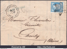 FRANCE N°60A SUR LETTRE CONVOYEUR DE STATION CHARENTON LE PONT LIGNE 293 Mis.P. - 1871-1875 Ceres
