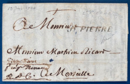 Lettre 13 Juin 1727 1ere Marque Connue De " ST PIERRE "à La Martinique + Manuscrit 2 Sols & Croix Rareté ! Signé BAUDOT - ....-1700: Voorlopers