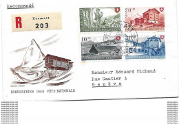 33 - 72 - Enveloppe Recommandée Avec Série Pro Patria 1948 - Cachet Illustré Zermatt - Brieven En Documenten