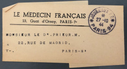 France, TAD JOURNAUX P.P. PARIS 94 - 27.10.1944 Sur Bande Journal - (A1765) - 1921-1960: Modern Tijdperk