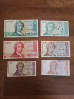 LOT 6 BILLETS CROATIE 1 5 25 100 50000 100000 DINARA - Altri & Non Classificati