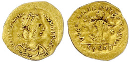 Tremissis 527/565, Constantinopel. Herrscherbüste Mit Diadem N.r./Victoria Mit Kranz Und Kreuzglobus. 1,13 G. Schön/sehr - Byzantines