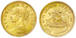 20 Pesos 1976. 4,06 G. 900/1000. Vorzüglich/Stempelglanz. Krause/Mishler 168. - Chile