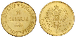 10 Markkaa 1879. 3,23 G. 900/1000. Vorzüglich/Stempelglanz. Bitkin 615. Krause/Mishler 8.1. - Finland