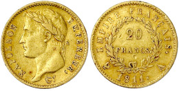 20 Francs 1811 A, Paris. 6,45 G. 900/1000. Sehr Schön. Krause/Mishler 695.1. Friedberg 511. - 20 Francs (gold)