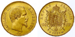 100 Francs 1857 A, Paris. 32,26 G. 900/1000. Vorzüglich/Stempelglanz, Kl. Randfehler, Selten In Dieser Erhaltung. Krause - 100 Francs (goud)