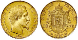 50 Francs 1858 BB, Straßburg. 16,13 G. 900/1000. Auflage Nur 9135 Ex. Vorzüglich, Winz. Randfehler. Krause/Mishler 785.2 - 50 Francs (gold)