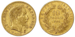 10 Francs Kopf Mit Lorbeerkranz 1865 BB, Straßburg. 3,23 G. 900/1000. Fast Sehr Schön. Gadoury 1015. - 10 Francs (goud)