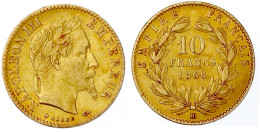 10 Francs 1866 BB, Straßburg. 3,23 G. 900/1000. Fast Vorzüglich. Gadoury 1015. Krause/Mishler 800.2. - 10 Francs (goud)