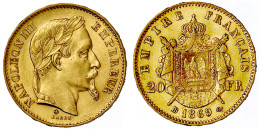 20 Francs 1869 BB, Straßburg. 6,45 G. 900/1000. Vorzüglich/Stempelglanz. Gadoury 1062. Krause/Mishler 801.2. - 20 Francs (goud)