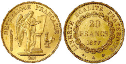20 Francs Stehender Genius 1877 A, Paris. 6,45 G. 900/1000. Prägefrisch/fast Stempelglanz. Friedberg 592. Krause/Mishler - 20 Francs (goud)