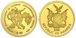 50 Dollars 2009. Fussball-WM Johannesburg. 1 G. Feingold. Polierte Platte. Krause/Mishler 39. - Namibië