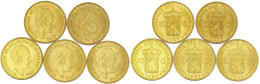 5 Versch. 10 Gulden: 1925, 1926, 1927, 1932 Und 1933 (komplette Serie). Je 6,73 G. 900/1000. Alle Prägefrisch Bzw. Stemp - Sonstige & Ohne Zuordnung