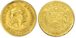 1/5 Libra (1/5 Pound) 1914. Je 1,60 G. 917/1000. Vorzüglich, Kl. Randfehler. Krause/Mishler 210. - Peru