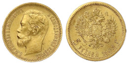 5 Rubel 1902, St. Petersburg. 4,30 G. 900/1000. Vorzüglich/Stempelglanz, Kl. Randfehler. Bitkin 29. Friedberg 180. - Russia