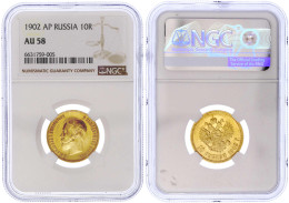 10 Rubel 1902 AP, St. Petersburg. 8,60 G. 900/1000. NGC Grading AU 58. Bitkin 10. Friedberg 179. - Rusland