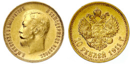 10 Rubel 1911, St. Petersburg. 8,60 G. 900/1000. Vorzüglich/Stempelglanz. Bitkin 16. Friedberg 179. - Russia