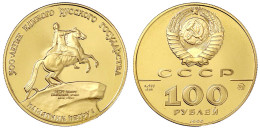 100 Rubel 1990 (Moskau), Reiterdenkmal Peter I. 1/2 Unze Feingold. Im Etui Mit Zertifikat. Polierte Platte. Parch. 272. - Rusland