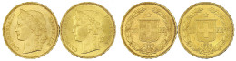 2 X 20 Franken: 1894 B Und 1896 B, Helvetia. Je 6,45 G. 900/1000. Beide Fast Stempelglanz. Divo/Tobler 292 (2). Friedber - Sonstige & Ohne Zuordnung