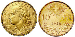 10 Franken Vreneli 1916 B. 3,23 G. 900/1000. Vorzüglich/Stempelglanz. Divo/Tobler 294. Friedberg 504. - Other & Unclassified