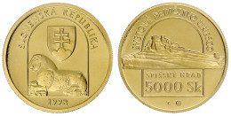 5000 Kronen 1998. Spissky Schloß. 9,5 G. 900/1000. Im (etwas Beschädigten) Etui Mit Zertifikat. Polierte Platte, Selten. - Slovakia