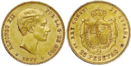 25 Pesetas 1877 (77) D-EM. 8,06 G. 900/1000. Vorzüglich/Stempelglanz. Krause/Mishler 673. Friedberg 342. - Sonstige & Ohne Zuordnung