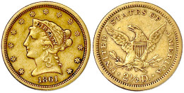 2 1/2 Dollars 1861, Philadelphia. 4,12 G. 900/1000. Sehr Schön. Krause/Mishler 72. - Otros & Sin Clasificación