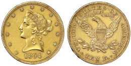 10 Dollars 1894, Philadelphia. Coronet Head. 16,69 G. 900/1000. Sehr Schön, Fassungsspuren. Krause/Mishler 102. Friedber - Andere & Zonder Classificatie