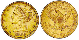 5 Dollars 1900, Philadelphia. Coronet Head. 8,36 G. 900/1000. Vorzüglich/Stempelglanz. Krause/Mishler 101. Friedberg 143 - Altri & Non Classificati