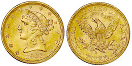 5 Dollars 1903 S, San Francisco. Coronet Head. 8,36 G. 900/1000. Fast Stempelglanz, Prachtexemplar. Krause/Mishler 101.  - Andere & Zonder Classificatie