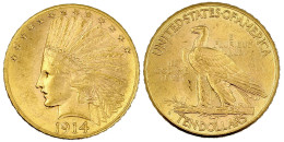 10 Dollars 1914 D, Denver. Indianer. 16,72 G. 900/1000. Vorzüglich. Krause/Mishler 130. Friedberg 166. - Andere & Zonder Classificatie