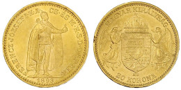 20 Korona 1893 KB. Stehender Herrscher. Für Ungarn. 6,78 G. 900/1000. Vorzüglich/Stempelglanz. Herinek 354. Friedberg 92 - Gold Coins