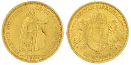 20 Korona 1904 KB. Stehender Herrscher. Für Ungarn. 6,78 G. 900/1000. Vorzüglich. Herinek 365. Friedberg 92. - Gold Coins