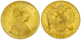 4 Dukaten 1915. Offizielle Neuprägung. 13,99 G. 986/1000. Vorzüglich/Stempelglanz, Kl. Kratzer. Herinek 70. - Monedas En Oro