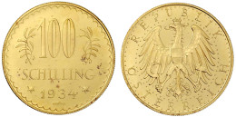 100 Schilling 1934. 23,52 G. 900/1000. Auflage Nur 9383 Ex. Vorzüglich/Stempelglanz Aus Erstabschlag, Leichte Flecke. J. - Oostenrijk