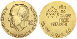 Goldmedaille Für 50 Jahre Treue Mitarbeit O.J. Kopf Alfred Krupp Von Bohlen Und Halbach 1907-1967/Firmenemblem Und Insch - Other & Unclassified