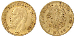 5 Mark 1877 G. Gutes Vorzüglich, Kl. Randfehler. Jaeger 185. - 5, 10 & 20 Mark Gold